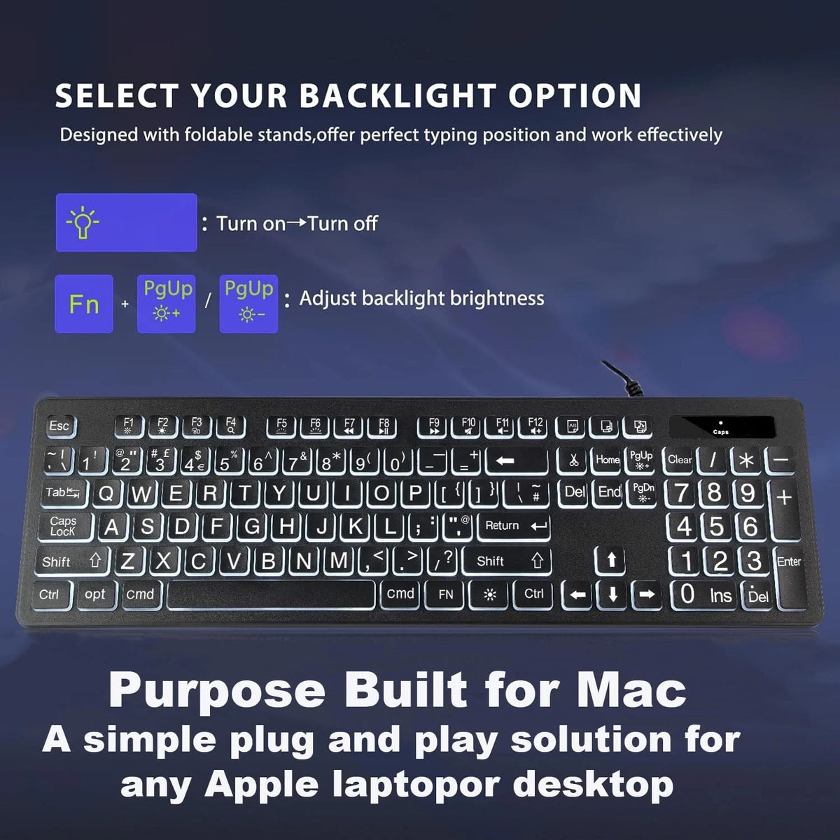Backlit Keyboard for Mac Full Size Wired USB Numeric Keypad (2016–2023)