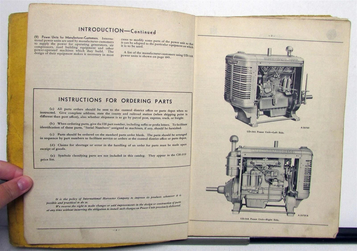 Power Unit Parts & Service Catalog for International Harvester UD-14A (1953)