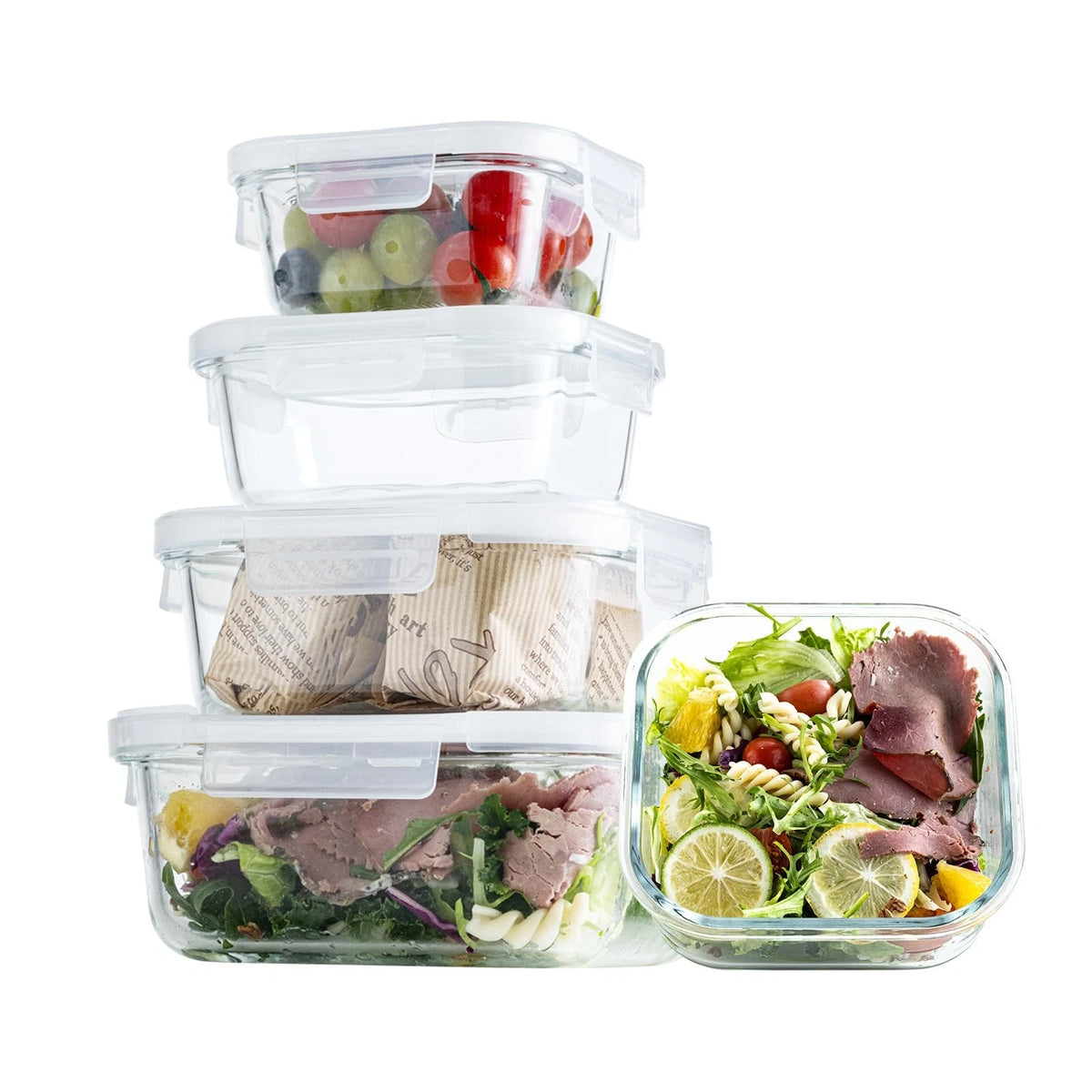 4X Airtight Glass Food Storage Containers with Lids - Leakproof