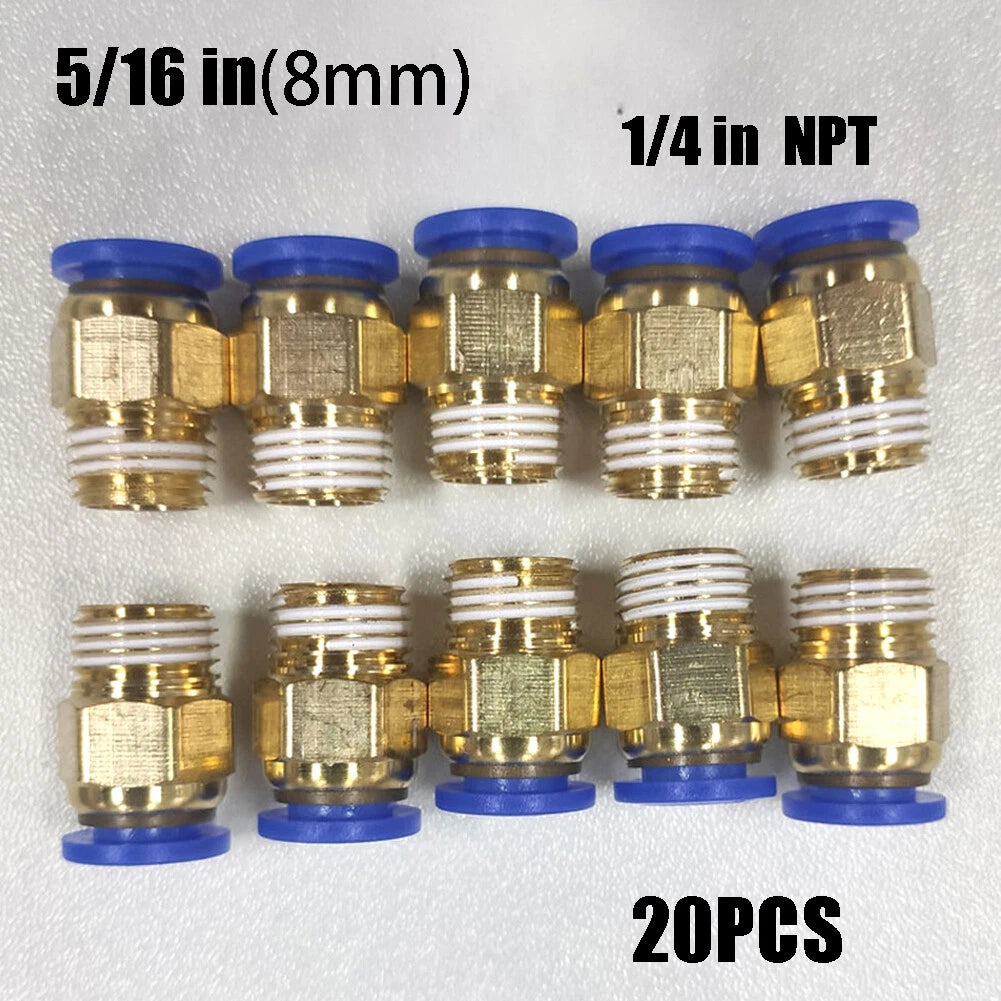 20 Male Straight Connector Tube OD 5/16" (8mm) X NPT 1/4 PU Air Fitting