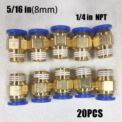 20 Male Straight Connector Tube OD 5/16" (8mm) X NPT 1/4 PU Air Fitting