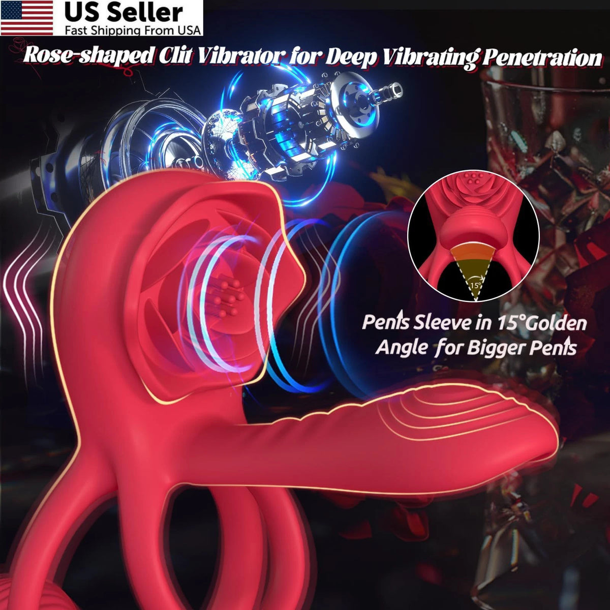 Vibrating Cock Ring with Rose Clitoral Stimulator for App Control