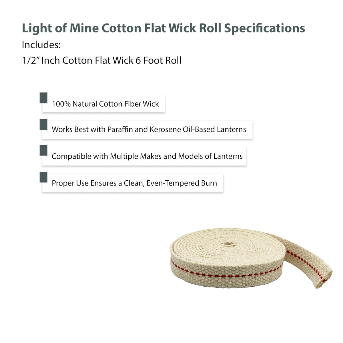 1/2" Flat Wick for 6' Roll (100% Cotton)