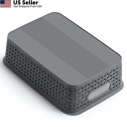 8 Pack Plastic Storage Baskets 10.6" L x 7.2" W x 3.2" H, Gray