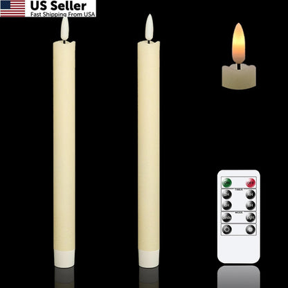 2X LED Taper Candles with Remote Timer for Home Decor (Ivory)