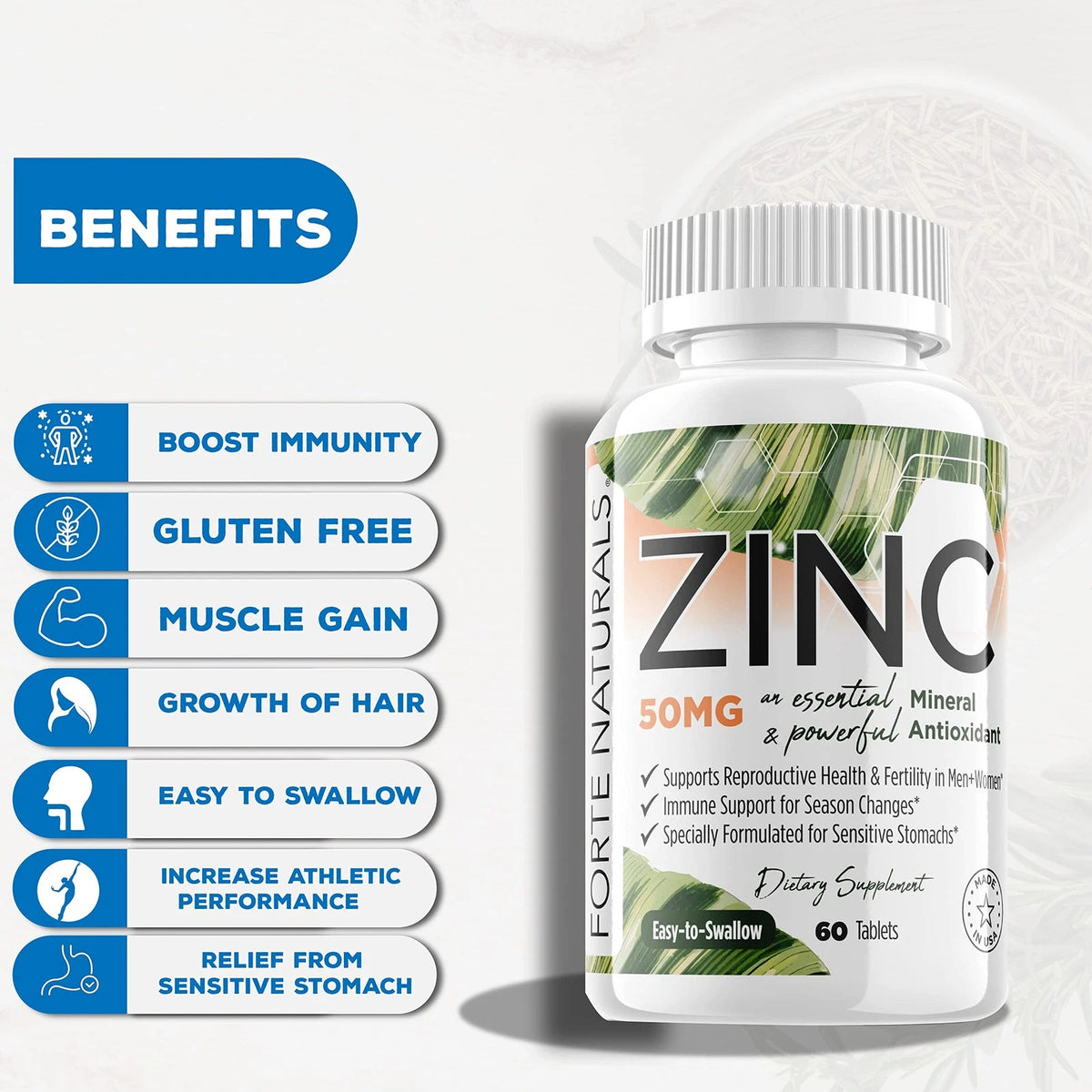 Zinc 50mg Tablets (100 Count) for Immune Support