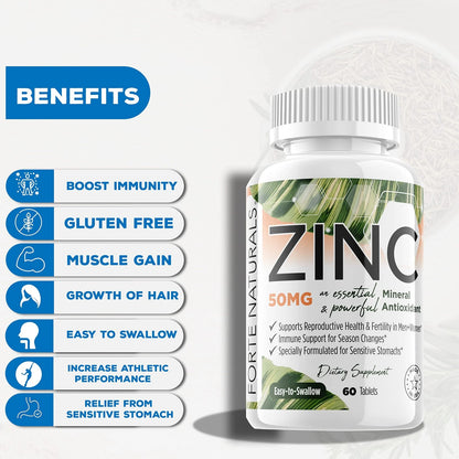 Zinc 50mg Tablets (100 Count) for Immune Support