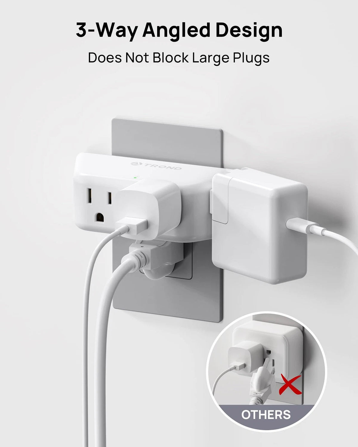 4 AC Socket Outlet Splitter Surge Protector Wall Extender (White)