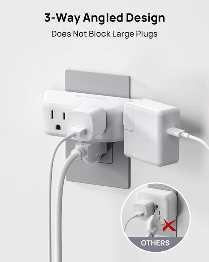 4 AC Socket Outlet Splitter Surge Protector Wall Extender (White)