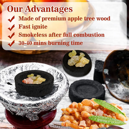 50PCS Incense Charcoal Briquettes - 33mm Diameter, 11mm Thickness, Black
