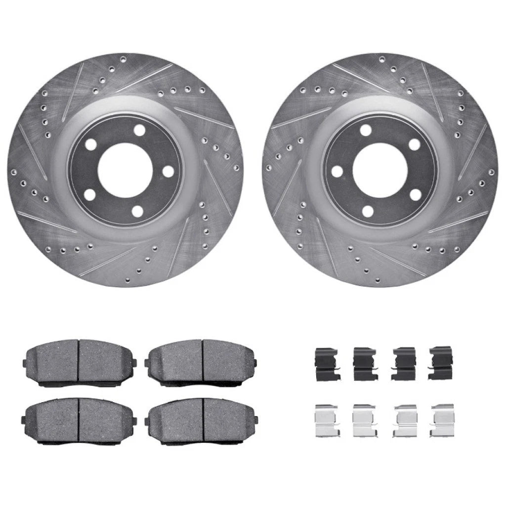 Set of 4 Drilled and Slotted Rotors with Brake Pads for Ford Edge (2007–2014) ALX-PAU-DF-7512-54188-CLA1