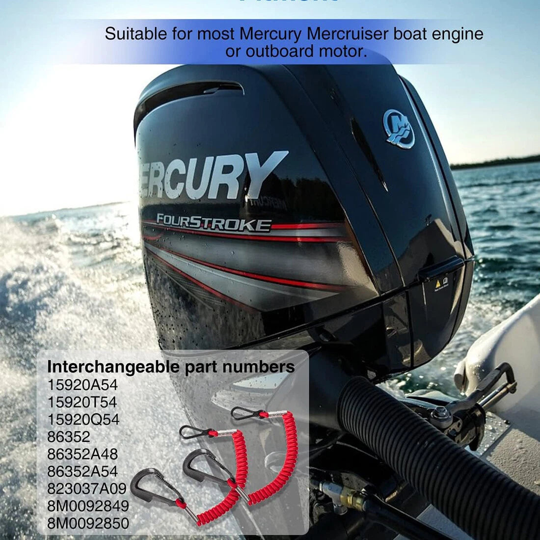 3PCS Boat Kill Switch Safety Lanyard for Mercruiser Mercury Outboard (15920A54, 15920T54, 15920Q54, 86352, 8M0092849)
