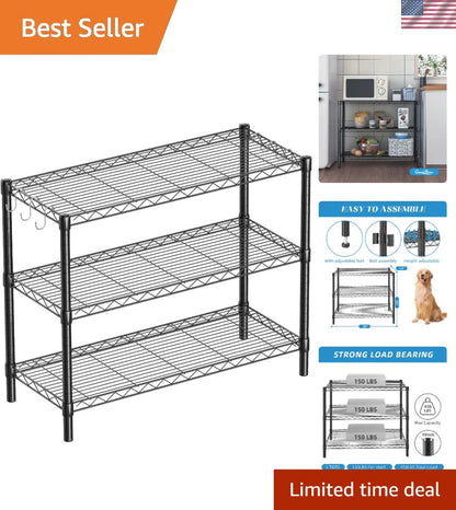 3-Tier Black Powder-Coated Wire Shelving Unit for Home & Office