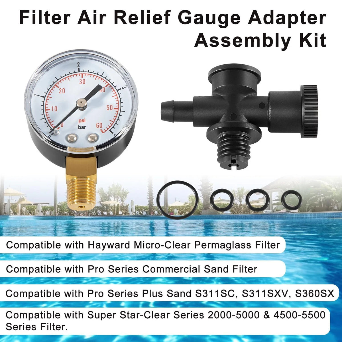 Air Relief Gauge Adapter Kit for Hayward C2000