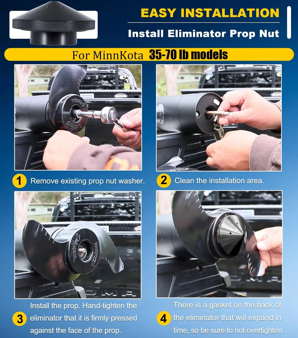 Aluminum Prop Nut for MinnKota Trolling Motor 35-70 lb, Black