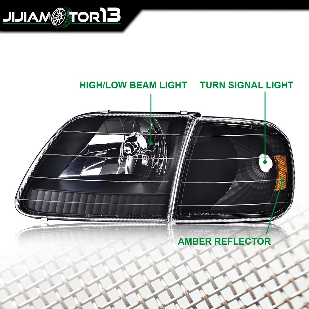 Black Headlights & Corner Light for Ford F150/Expedition (1997–2003) J-02HLA1238CBK, FO2503139