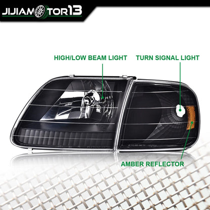 Black Headlights & Corner Light for Ford F150/Expedition (1997–2003) J-02HLA1238CBK, FO2503139