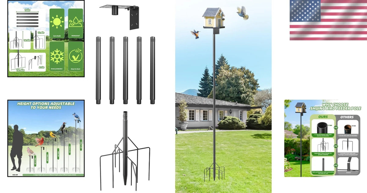 92 Inch Birdhouse Pole with 9-Prong Base - Rust Resistant, Weatherproof