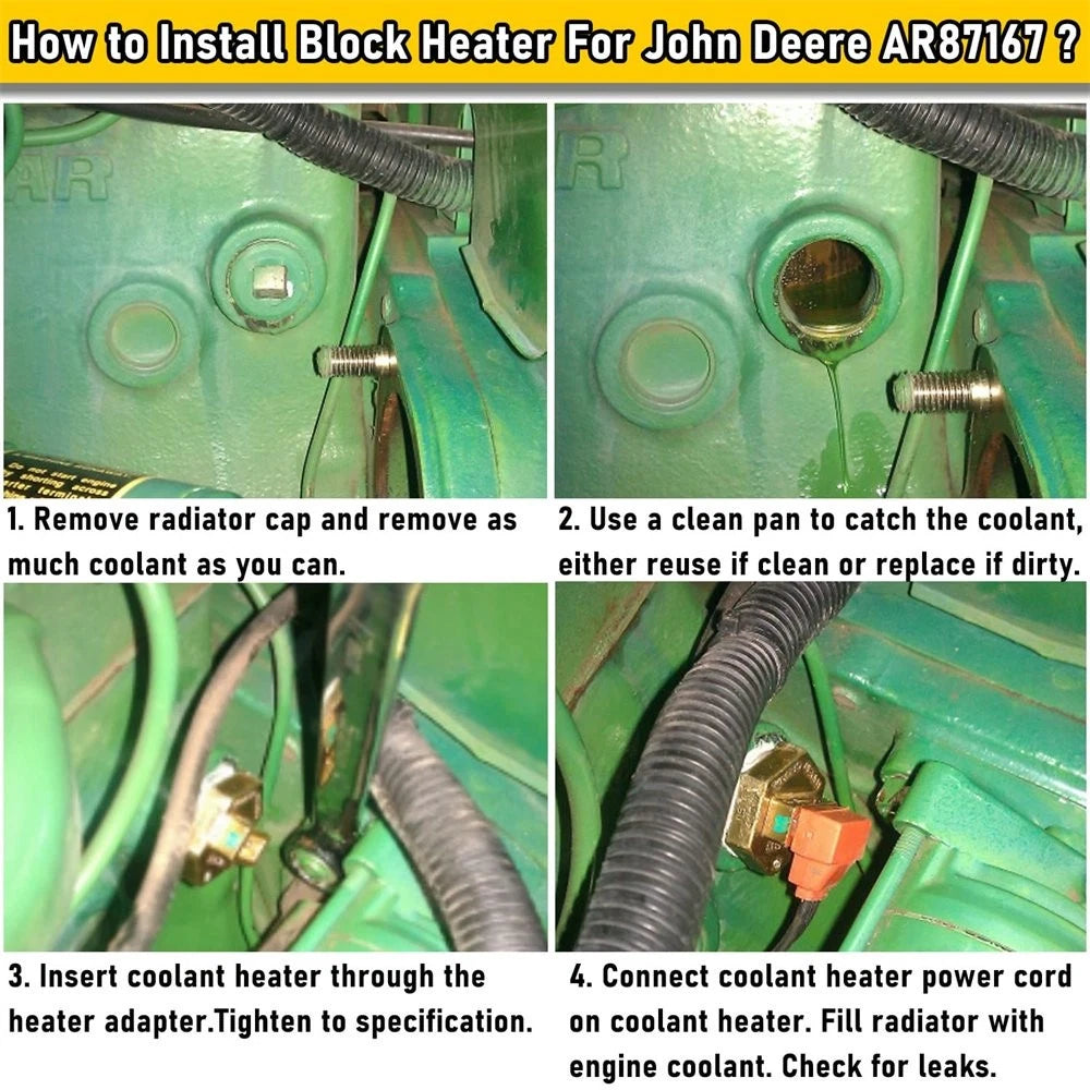 Engine Block Coolant Heater Kit for John Deere Compact Utility Tractor