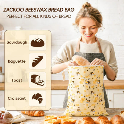 2 Pack Beeswax Bread Bags for Homemade Bread Storage