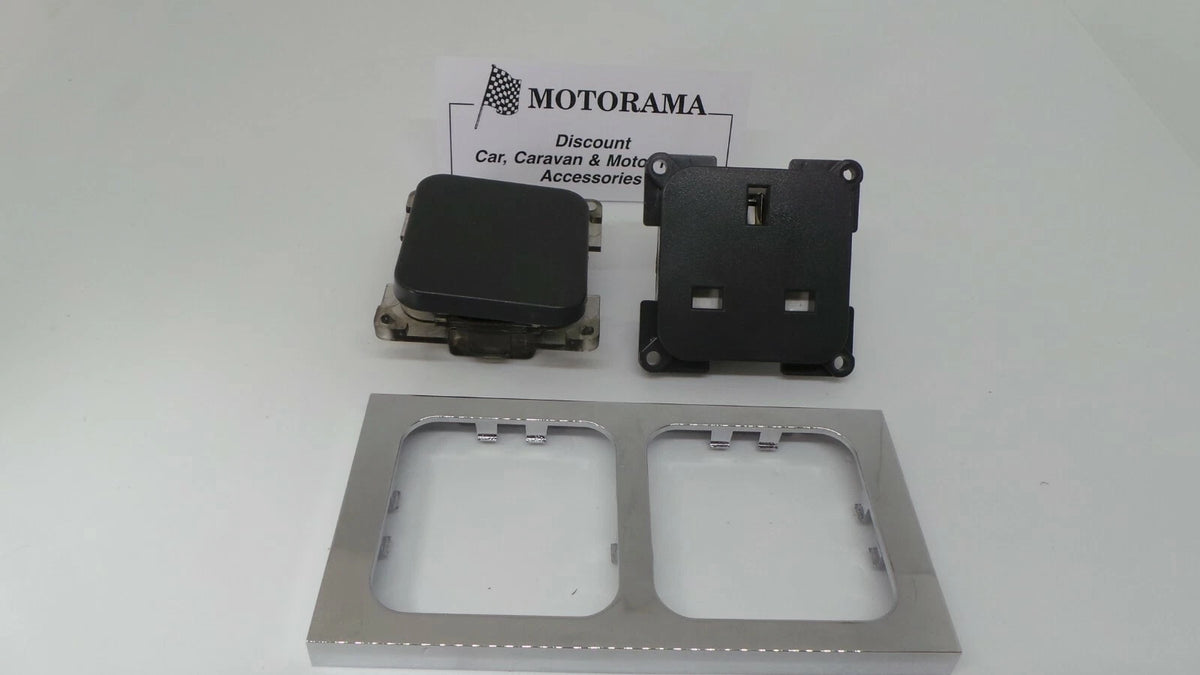 CBE 240V Socket & 12V Switch Chrome Facia for Motorhome/Caravan (PO322, 250, 265)