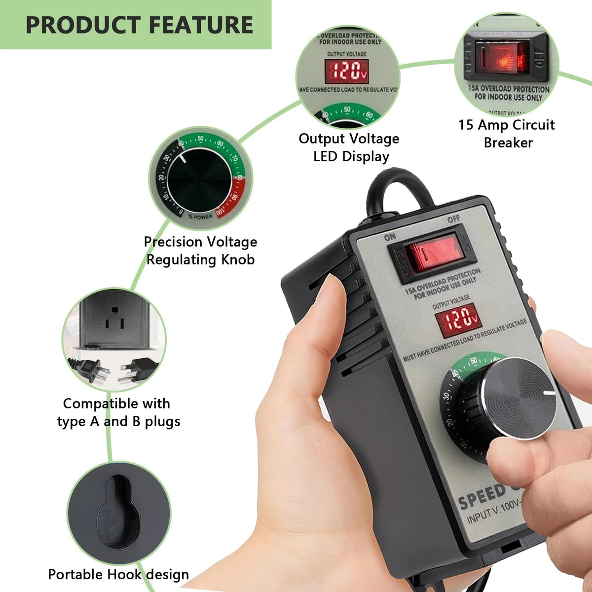 AC Motor Speed Controller for Brushed Motors 120V 15A