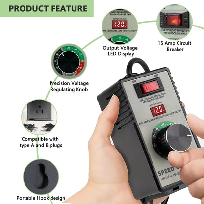 AC Motor Speed Controller for Brushed Motors 120V 15A