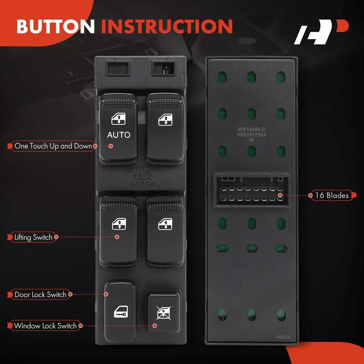 Front Left Power Window Switch for Kia Sorento (2005–2006) 935703E210EN, DWS1433