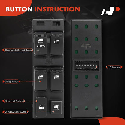 Front Left Power Window Switch for Kia Sorento (2005–2006) 935703E210EN, DWS1433