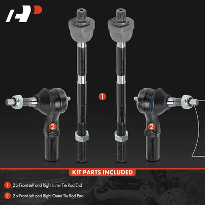 Set of 4 Front Inner & Outer Tie Rod Ends for Jeep Commander (2006–2007) - 52090488AD, 68000400AB, 5143555AA, 5143555AB, 5143555AC, ES80643, ES80644, EV800467