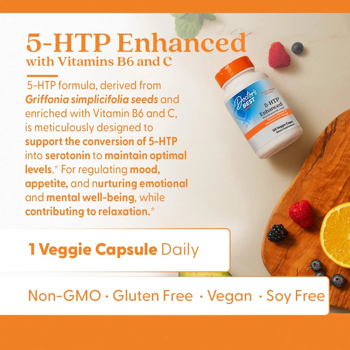 5-HTP Enhanced with Vitamins B6 & C for Doctors Best (120 Count)