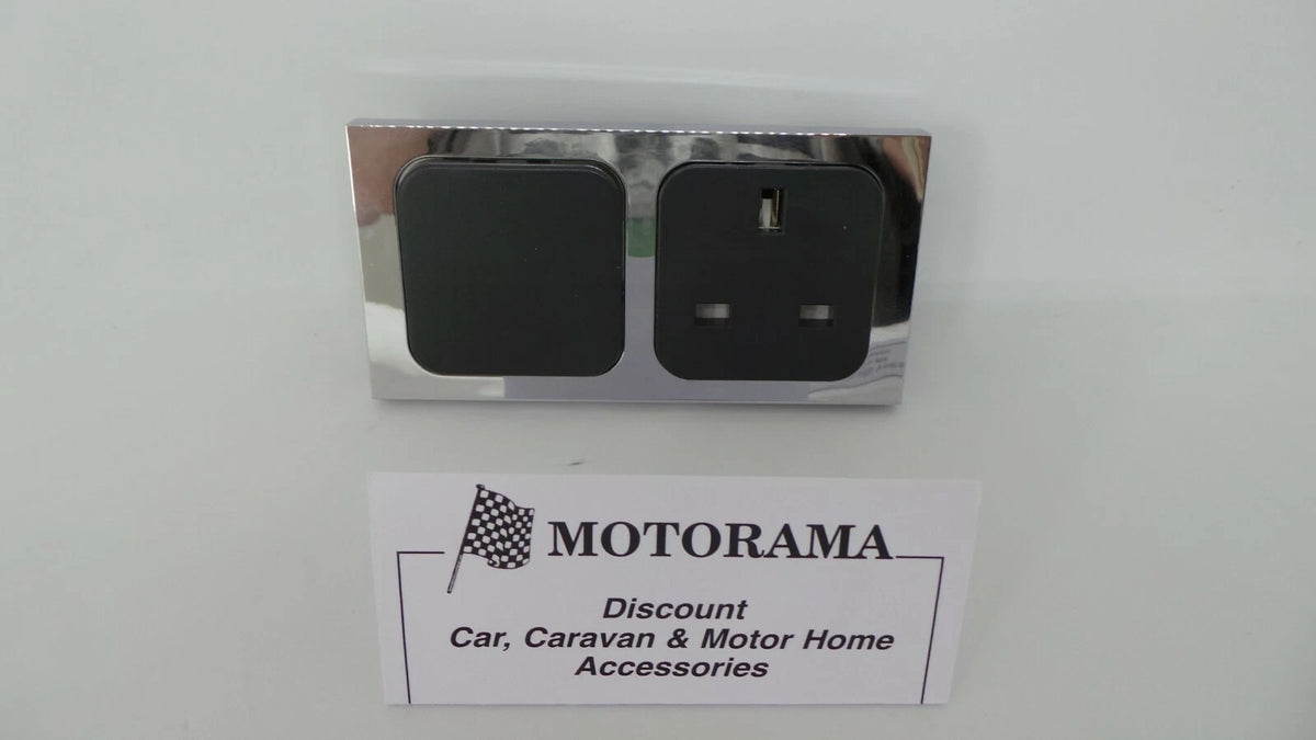CBE 240V Socket & 12V Switch Chrome Facia for Motorhome/Caravan (PO322, 250, 265)