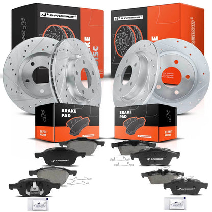 Set of 4 Drilled Brake Rotors & Ceramic Pads for Mazda 3 (2005–2013) 12145069, 12045067, S-31363, P-1044, S-31366, P-1095