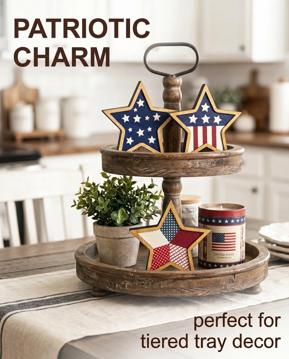 3 Pcs Wooden Stars Patriotic Decor for Americana (4th of July)