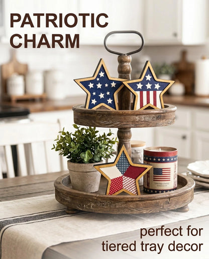 3 Pcs Wooden Stars Patriotic Decor for Americana (4th of July)