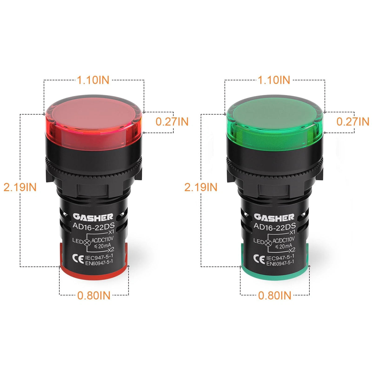 10PCS Energy Saving Indicator Light 12V/24V/110V Green Red
