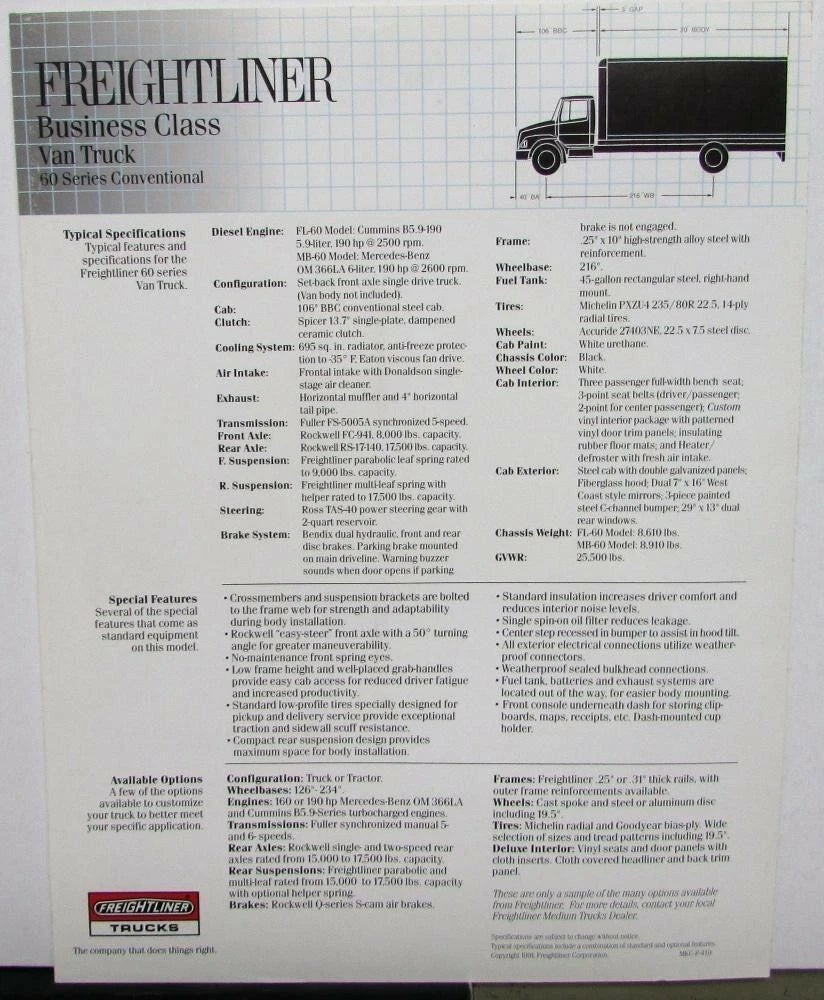 Freightliner Business Class Truck Sales Brochure (1991)