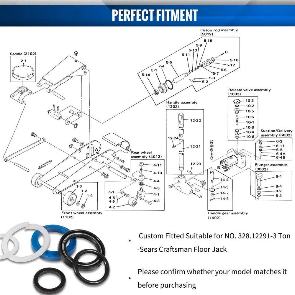 26pcs Seal Kits for Sears Craftsman 3 Ton Floor Jack (No. 328.12291)