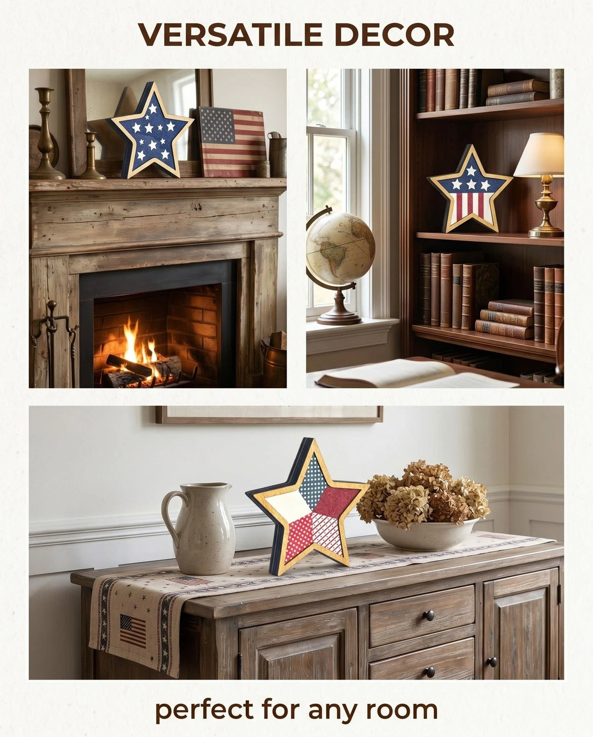 3 Pcs Wooden Stars Patriotic Decor for Americana (4th of July)