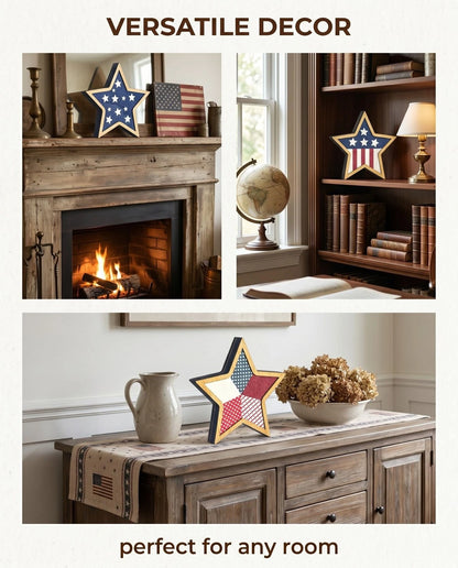 3 Pcs Wooden Stars Patriotic Decor for Americana (4th of July)