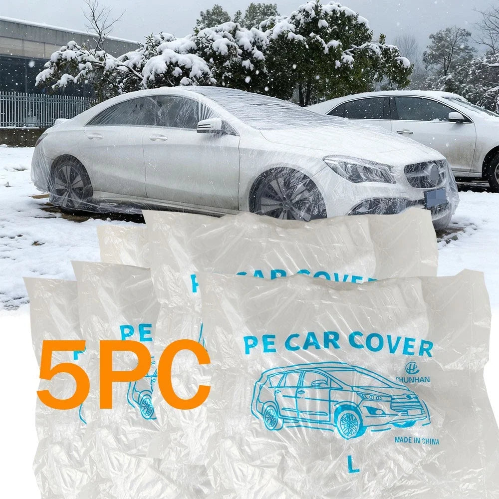 Universal Use Clear Plastic Car Covers - 5 Pack (Garage Dust Rain)