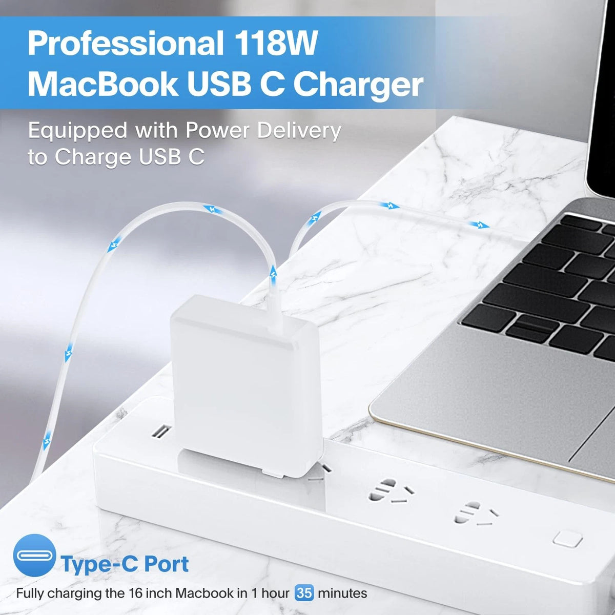 Mac Book Pro Charger for MacBook Pro (2016–2023) 118W USB C Fast Power Adapter