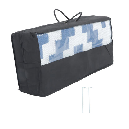9x12ft Outdoor Plastic Straw Rug for Camping - Navy Blue White