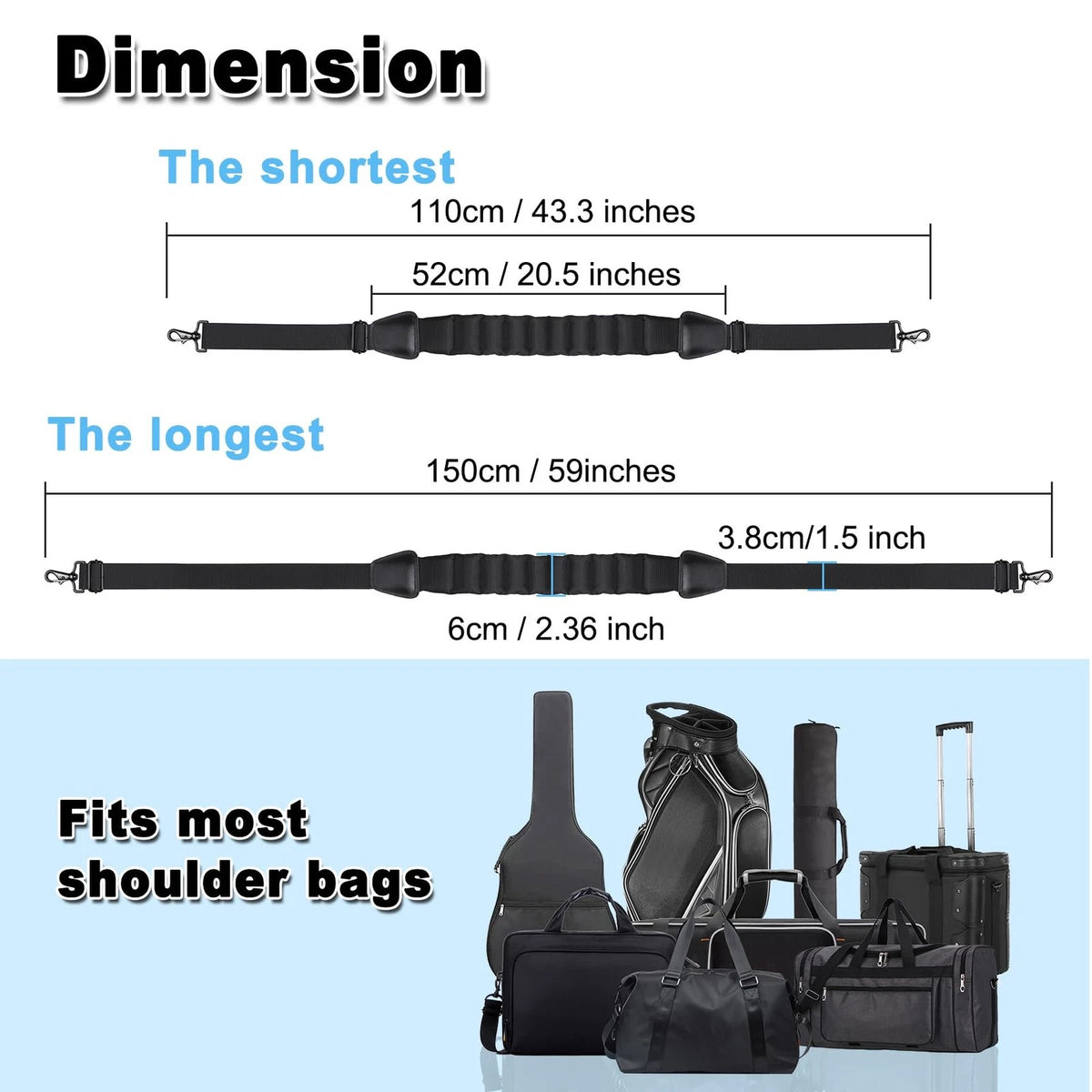 Shoulder Strap for Universal Luggage Bag Replacement (59” Length)