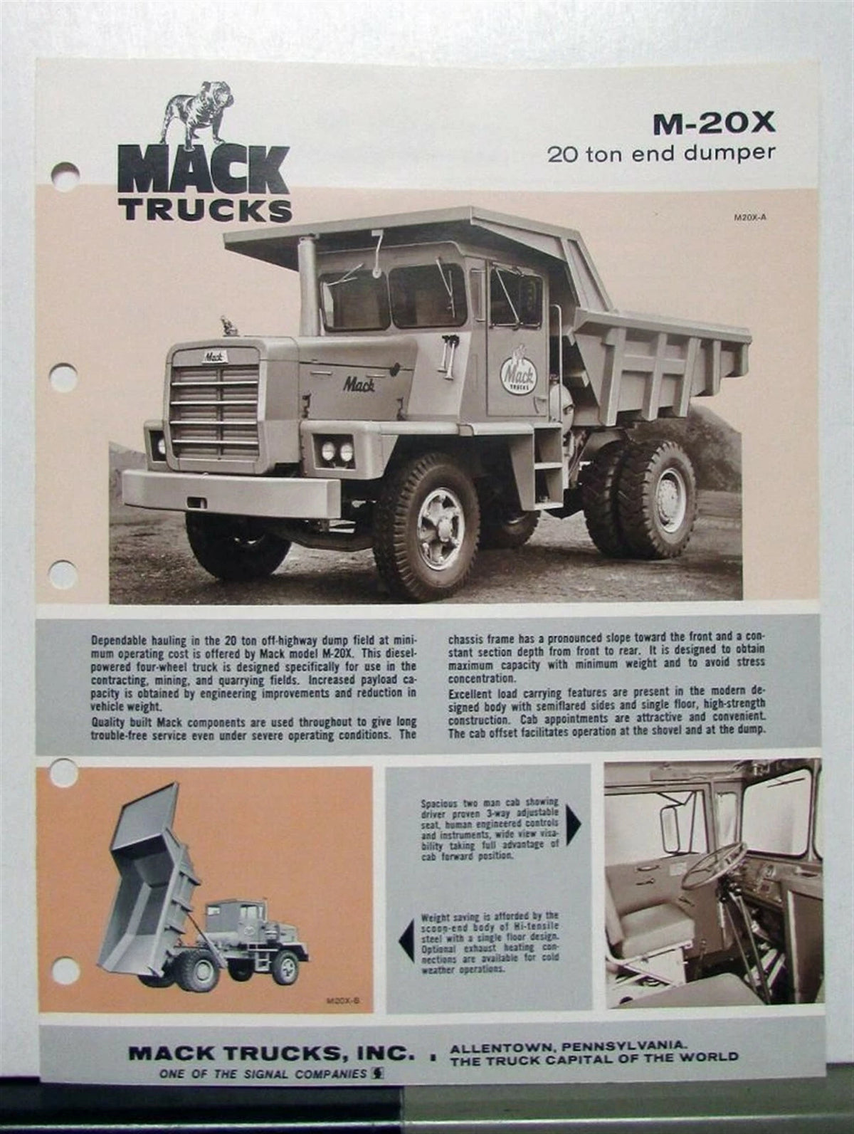 Mack Truck Model M Specification Sheet (1974)