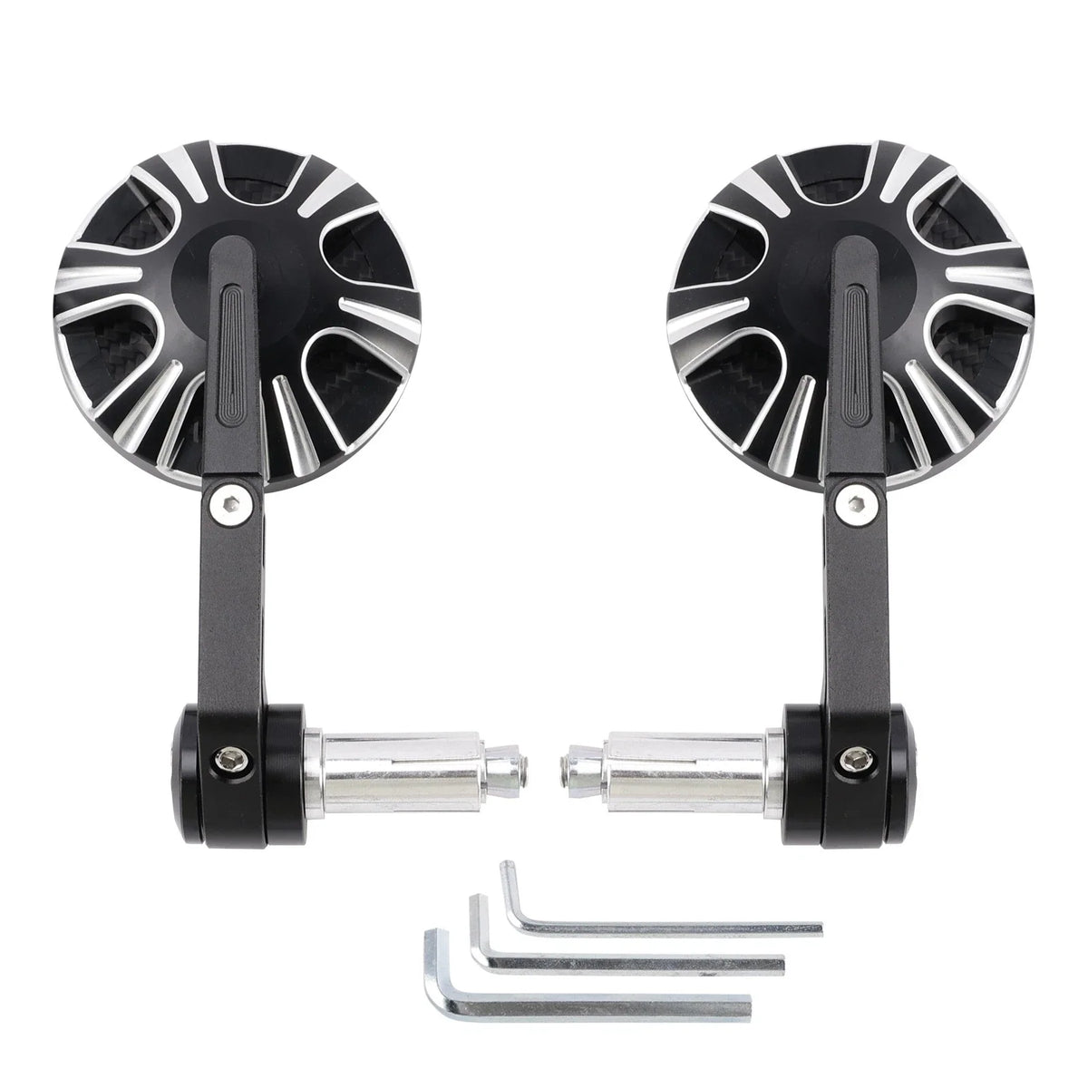 3" Round Bar End Mirror Set for Universal Fit (7/8" & 1") - Carbon Black
