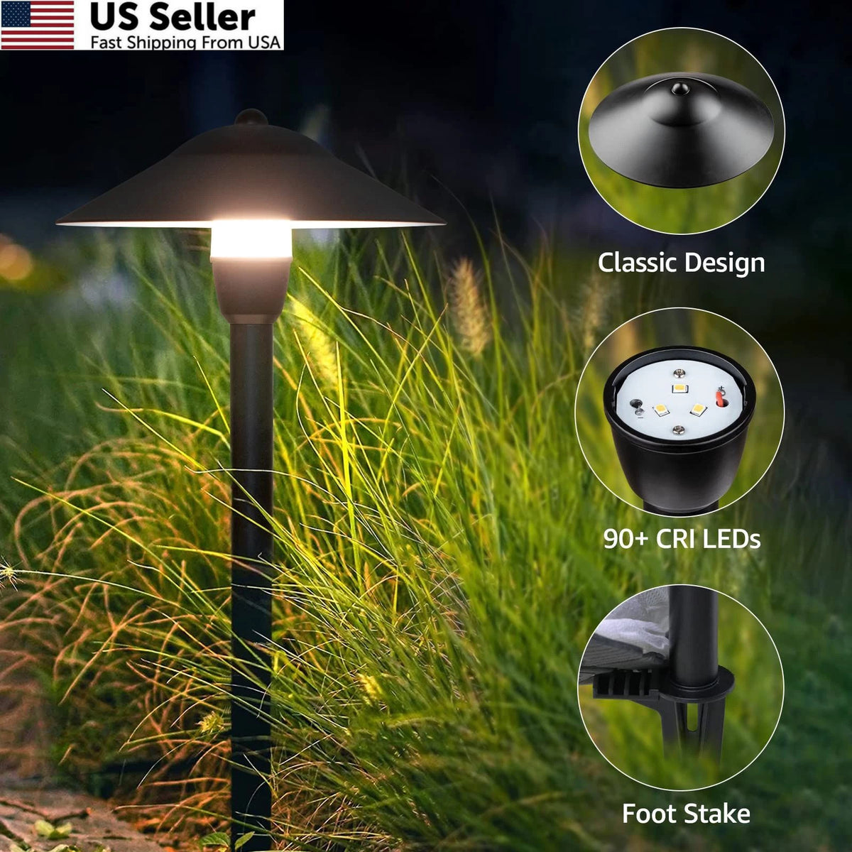 Set of 4 Low Voltage LED Pathway Lights for Landscape Lighting