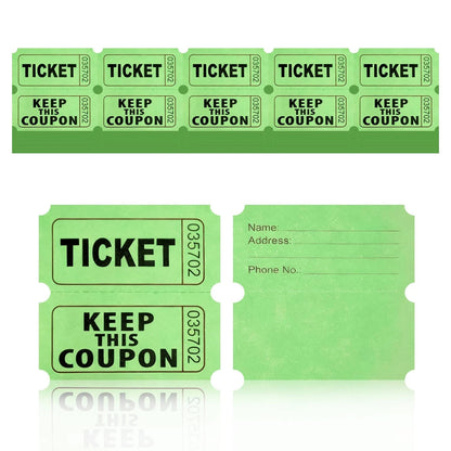 200PCS Double Roll Raffle Tickets 50/50 2" x 2", Green