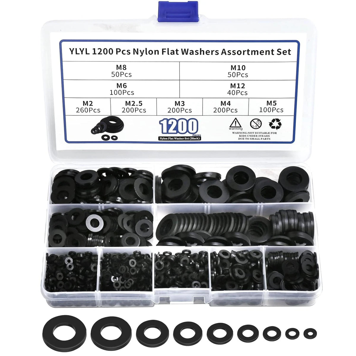 1200 Pcs Nylon Flat Washers for Screws Bolts, Black