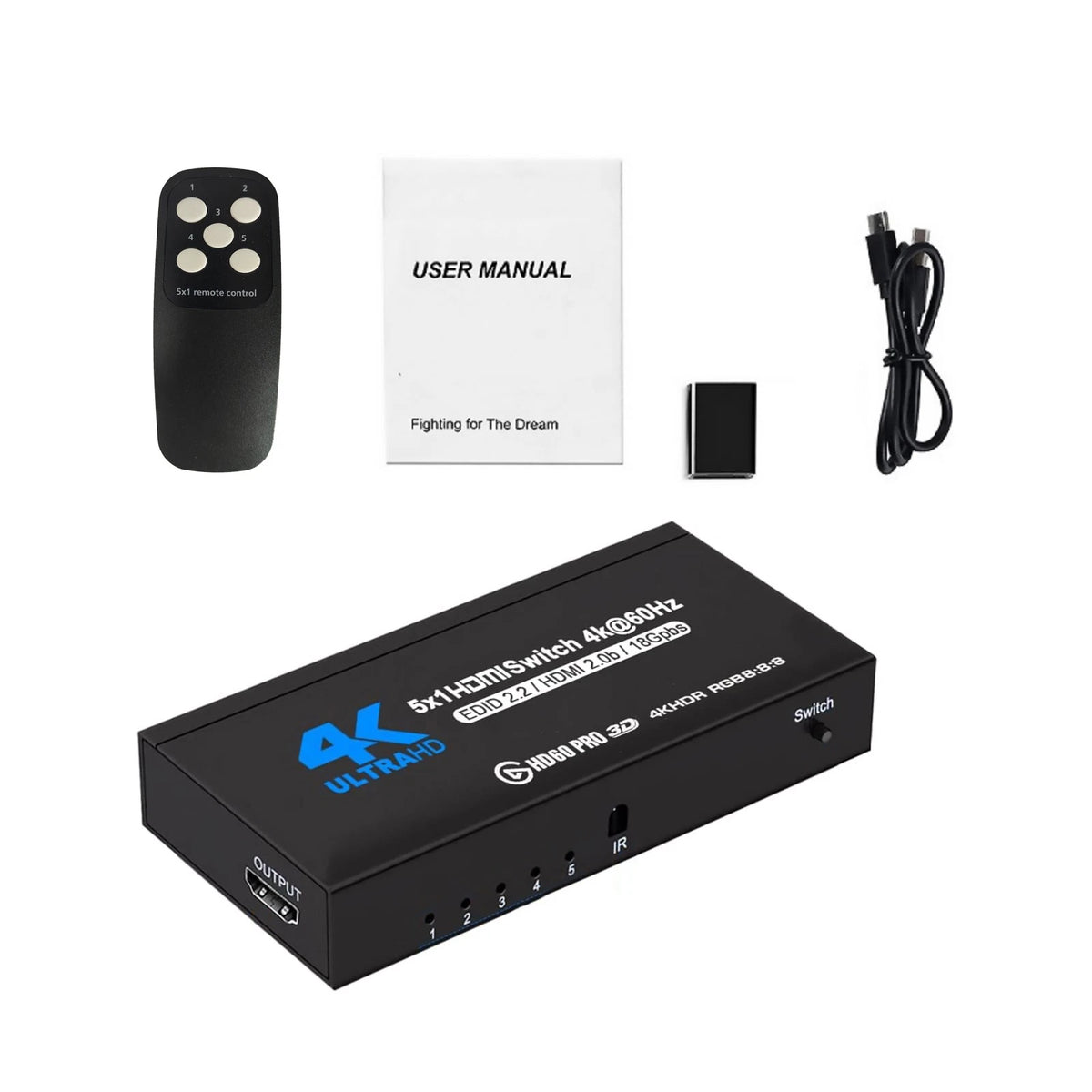 5x1 HDMI Switch Adapter for 4K@60Hz with IR Remote